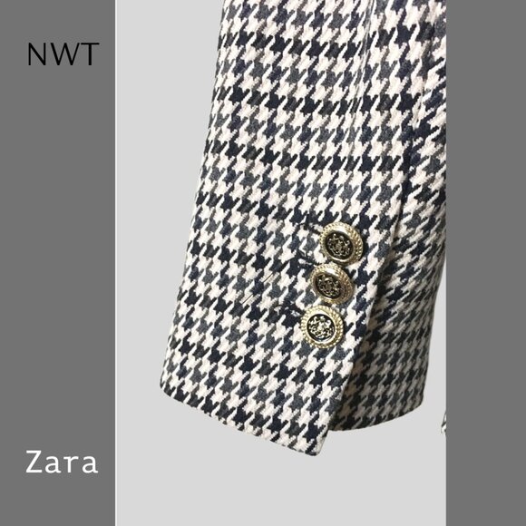 NEW NWT Zara Double-breasted Black and White Houndstooth Blazer, Sz S - Picture 4 of 7